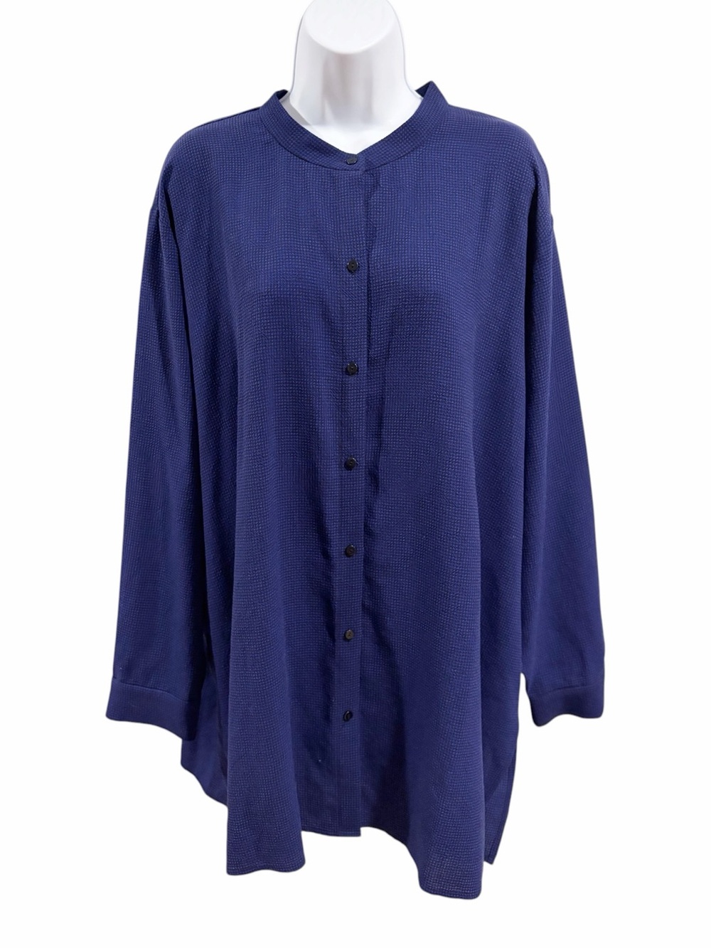 Eileen Fisher Mini Check Crepe Mandarin Collar Top size 3X